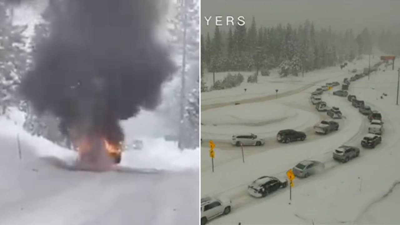 No sólo la nieve; camión de carga se incendia y bloquea la Autopista 50 en el condado de El Dorado