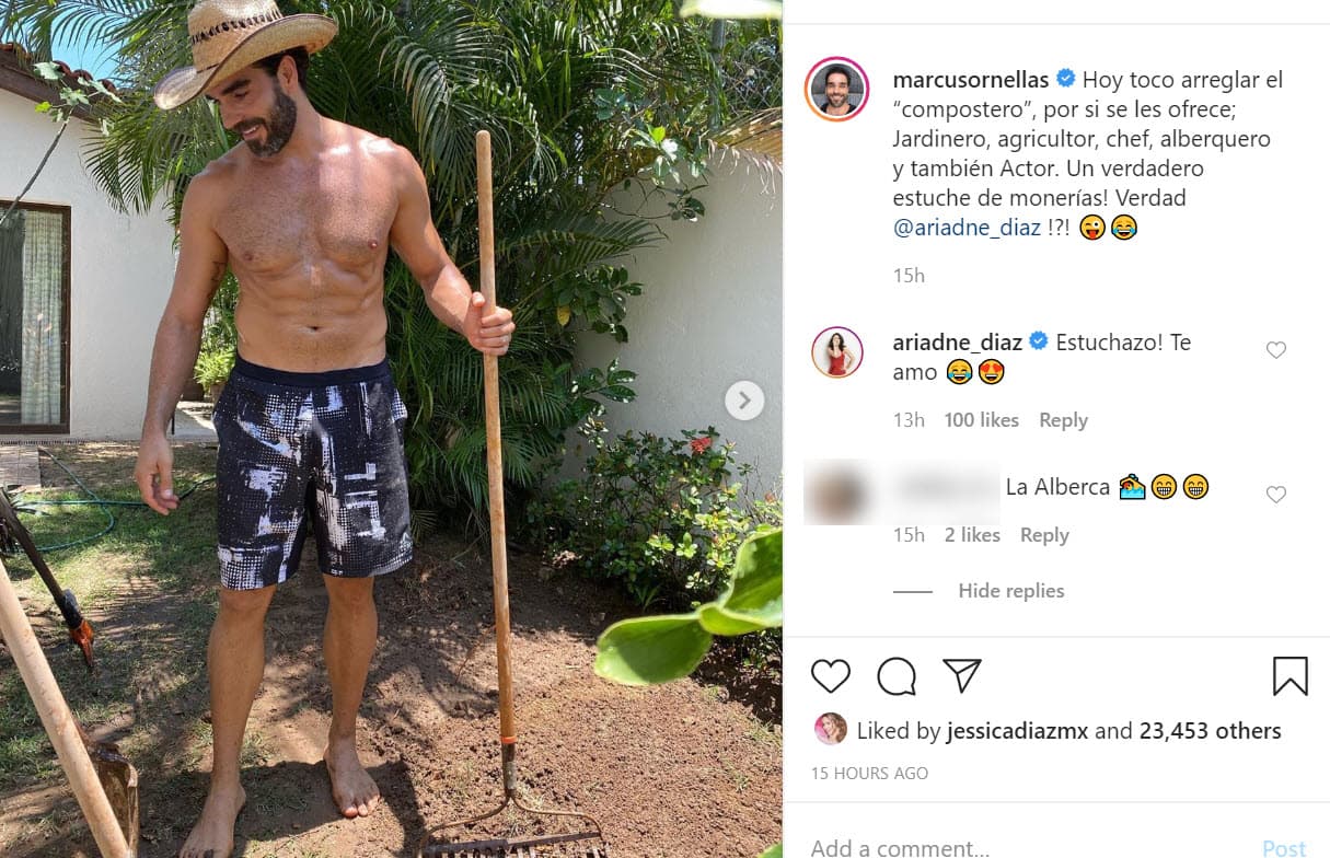 Así lo hizo la noche del miércoles 27 de mayo con una
<b><a href="https://www.instagram.com/p/CAtVW9dDzXB/" target="_blank"> serie de fotos </a></b>en donde, con el torso desnudo, dejó ver sus habilidades como jardinero. 
<br>