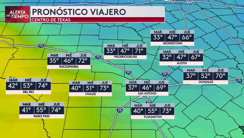 Para todos aquellos que tienen planeado un viaje al centro del estado de la Estrella Solitaria, 
<b>así luce nuestro pronóstico para viajeros</b>. Tómalo en cuenta para los próximos días.