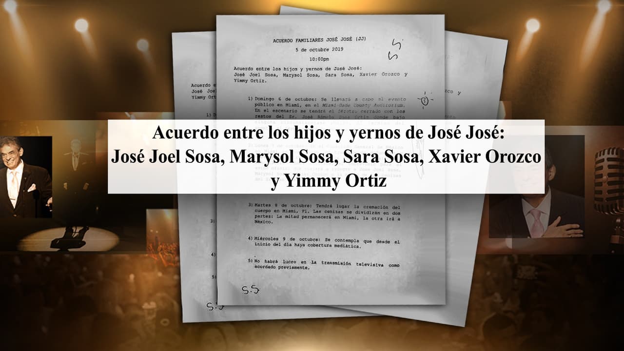 En el documento se habría llegado a un acuerdo sobre las honras fúnebres de José José, tanto en Miami como en su México natal, y lo qué pasaría con sus restos.