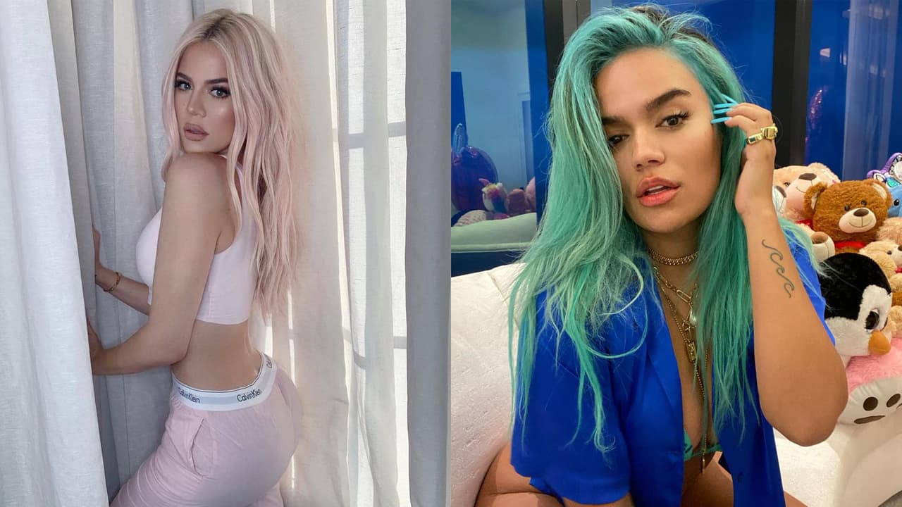 Ya que hablamos de colores llamativos, tanto Karol como Khloé han impuesto moda a la hora de pintarse el pelo y si un dia se les antoja teñirlo de rubio, al otro será en rosa, en azul, verde, morado, o negro.