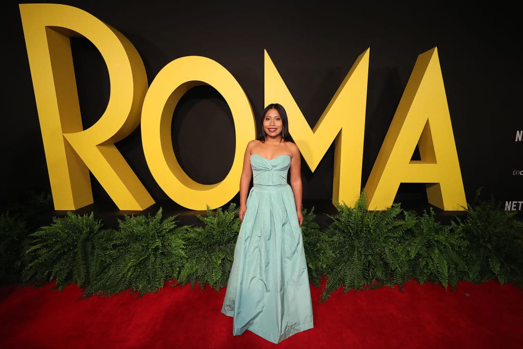 En la Cineteca Nacional lució un vestido azul pastel de la diseñadora peruana Sandra Weil, para la premiere de 'Roma' en diciembre de 2018.
<br>