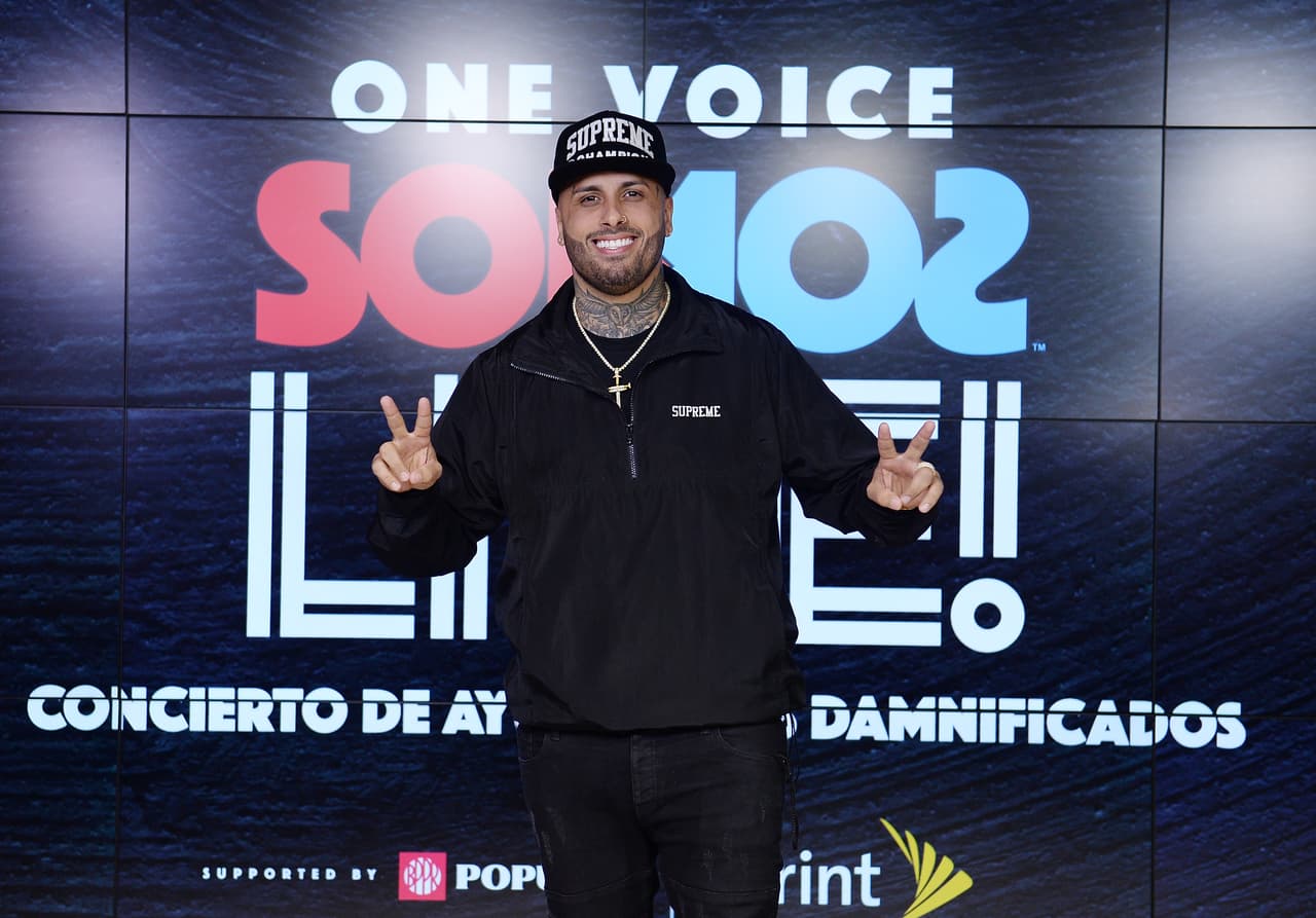MIAMI, FL - OCTOBER 14: In this handout photo provided by One Voice: Somos Live!, Nicky Jam poses in the pressroom at One Voice: Somos Live! A Concert For Disaster Relief at Marlins Park on October 14, 2017 in Miami, Florida. (Photo by Jason Koerner/One Voice: Somos Live!/Getty Images)
