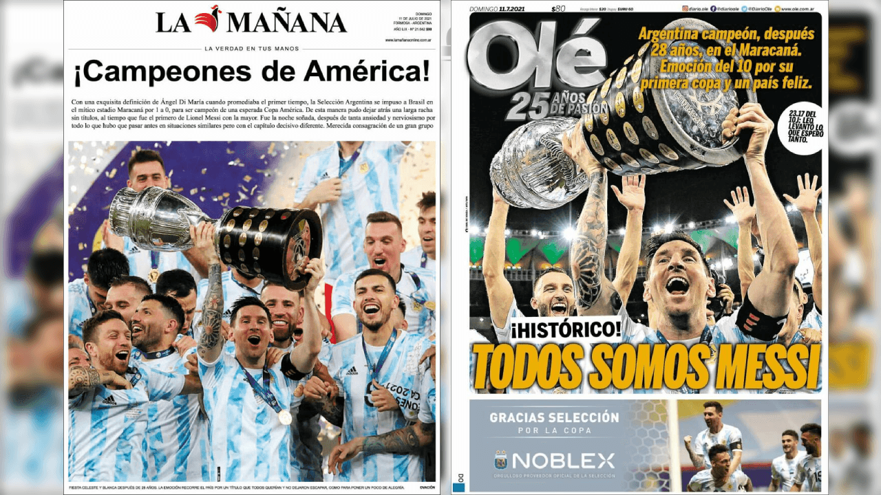 ¡Todos somos Messi! Así las portadas de la prensa internacional | Los periódicos resaltan a los campeones de la Copa América, destacando la primera copa del capitán argentino con la selección mayor.