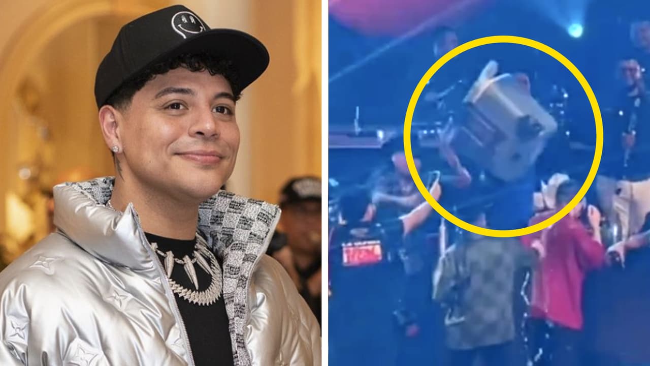 Eduin Caz en polémica por lanzar enorme hielera a la cabeza de su cuñado en pleno escenario: video