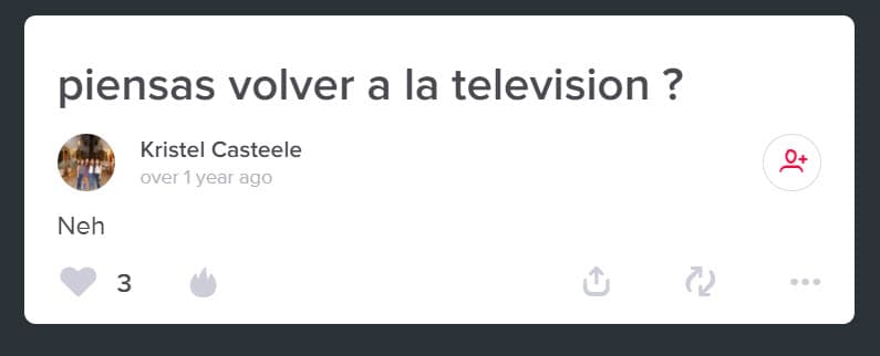 También comentó que no estaba interesada en regresar a la televisión.
<br>
