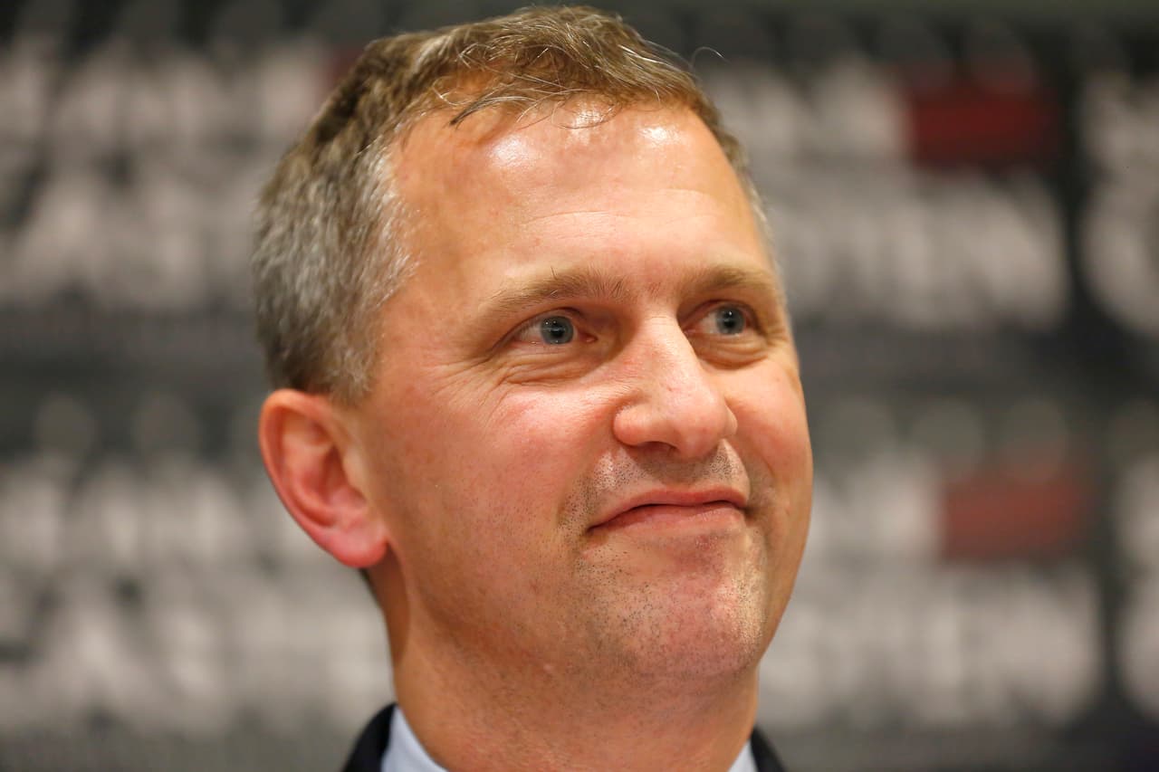 Candidate Sean Casten for the 6th congressional district visits with others at his election night party in Warrenville, Ill., Tuesday, Nov. 6, 2018. (Brian Hill/Daily Herald via AP)