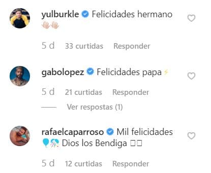 El actor Yul Bürkle, así como Gabo López y Rafael Caparroso se unieron a la ola de felicitaciones.