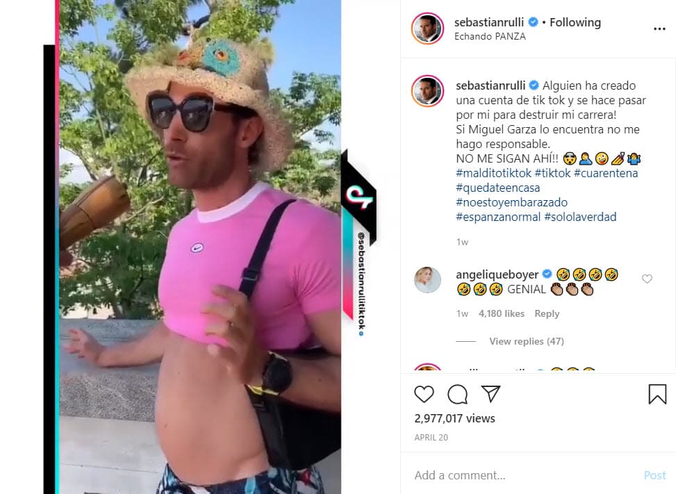 Mientras que
<b> el argentino <a href="https://www.univision.com/famosos/no-tiene-que-ser-tiktok-de-solo-mirarlo-y-en-serio-a-angelique-boyer-le-sale-un-piropo-para-sebastian-rulli-video">prefiere interactuar con la comedia</a></b>, logrando que sus seguidores le den miles de 'likes' con sus divertidas actuaciones, la francesa ha compartido escenas y bailes.
<br>