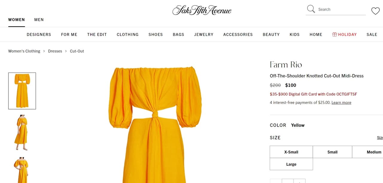 Es la tienda en línea de Saks fifth avenue la que vende en dicho precio el vestido midi, que está confeccionado en una mezcla de lino. 
<br>