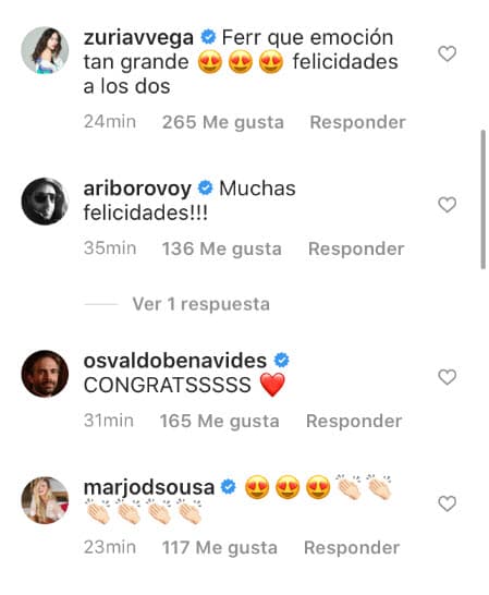 Zuria Vega, Ari Borovoy, Osvaldo Benavides y Marjorie de Sousa también le dejaron mensajes de felicitación.