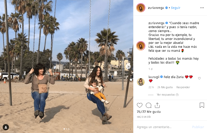 <a href="https://www.univision.com/novelas/que-te-perdone-dios/zuria-vega-mas-sexy-no-se-puede-fotos">Zuria Vega,</a> quien está a punto de convertirse en mamá por segunda ocasión, le dedicó un mensaje a su progenitora: "Gracias mamá por tu ejemplo, tu libertad, tu amor incondicional ¡y por ser la mejor abuela!".