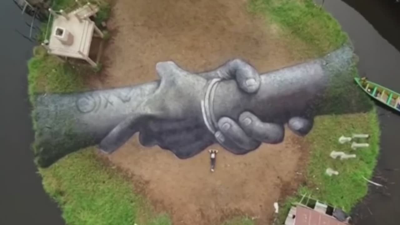 Manos entrelazadas, un mensaje de unión y amistad hecho en céspedes y playas del mundo