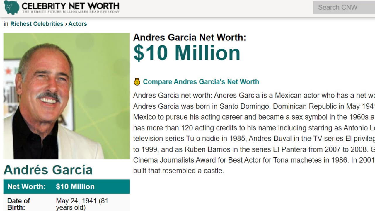 La fortuna de Andrés García está valuada en 10 millones de dólares, según Celebrity Neth Worth.