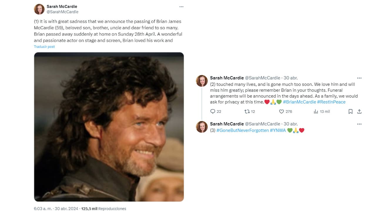 Muere el actor Brian James McCardie.