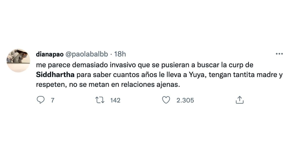 Fan defiende a Siddartha por su edad