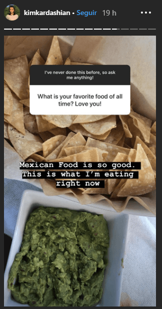 "La comida mexicana es muy buena, esto es lo que estoy comiendo ahora", comentó con una imagen de guacamole y totopos.