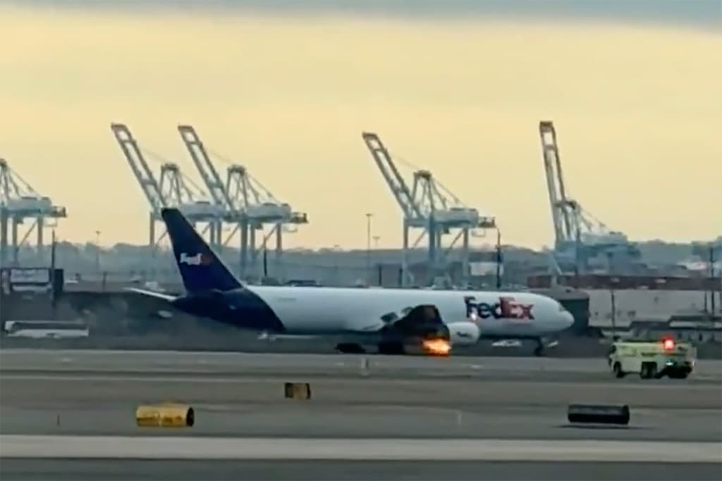Avión de carga de FedEx en llamas aterriza en Newark: ave impacta uno de sus motores