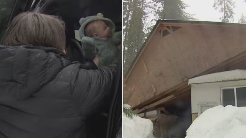 Una madre y su bebé sobreviven al colapso de su hogar tras una tormenta de nieve en Washington