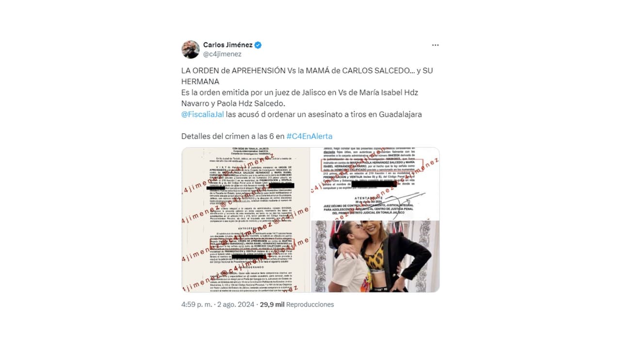 El 30 de enero de 2024 se giró la orden de aprehensión contra la mamá de Paola Salcedo.