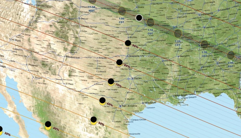 Así se verá el eclipse solar del 21 de agosto en Texas 
