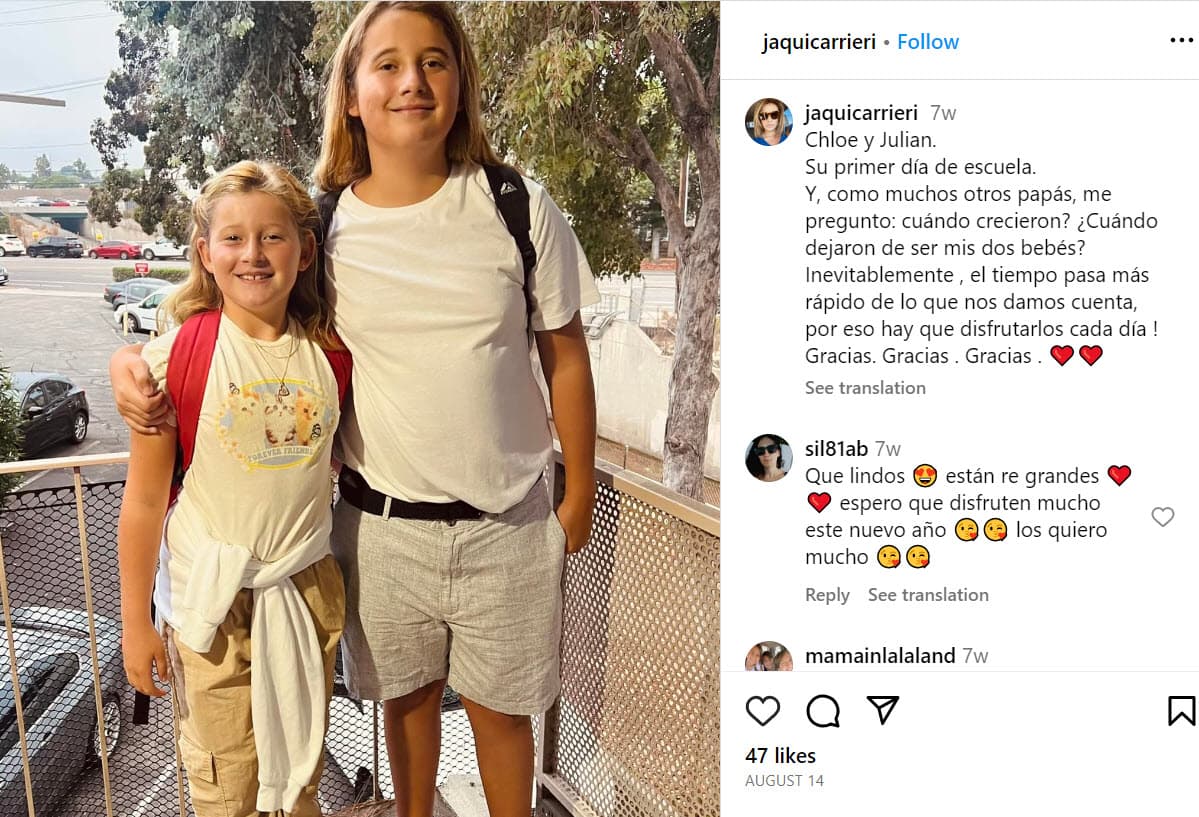 Jaquelin Carrieri tuvo dos hijos: Chloe y Julian.