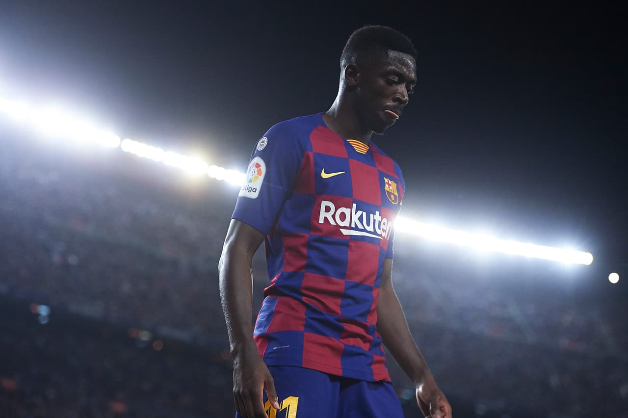 BARCELONA, SPAIN - OCTOBER 06: Ousmane Dembele of FC Barcelona looks on during the Liga match between FC Barcelona and Sevilla FC at Camp Nou on October 06, 2019 in Barcelona, Spain. (Photo by Aitor Alcalde/Getty Images)