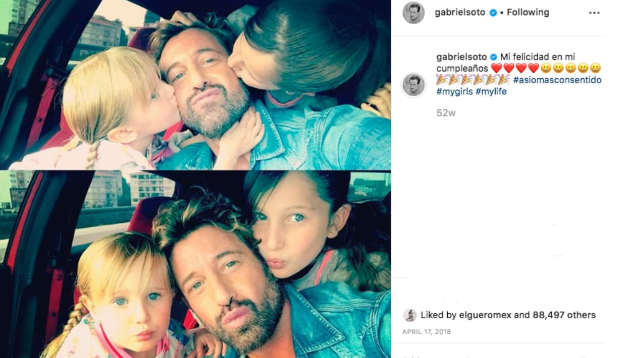 Aunque ya estaba separado de la madre de sus hijas, Geraldine Bazán, el año pasado 
<b><a href="https://www.univision.com/famosos/gabriel-soto-derramo-lagrimas-de-cocodrilo-al-presumir-el-regalo-que-le-hicieron-sus-hijas-fotos">el actor mexicano Gabriel Soto</a></b> pudo celebrar su cumpleaños junto a su "felicidad", sus grandes amores: Elissa Marie y Alexa Miranda.