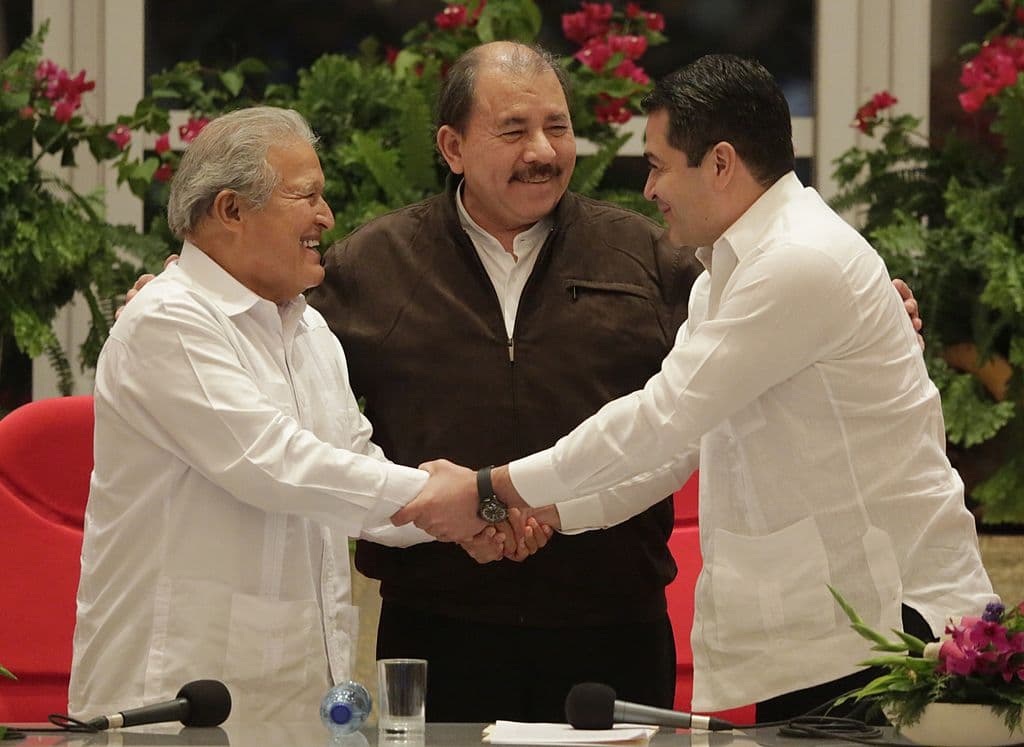 Presidents of Nicaragua, Daniel Ortega (C) El Salvador, Salvador Sanchez Ceren (L) and Honduras, Juan Orlando Hernandez.