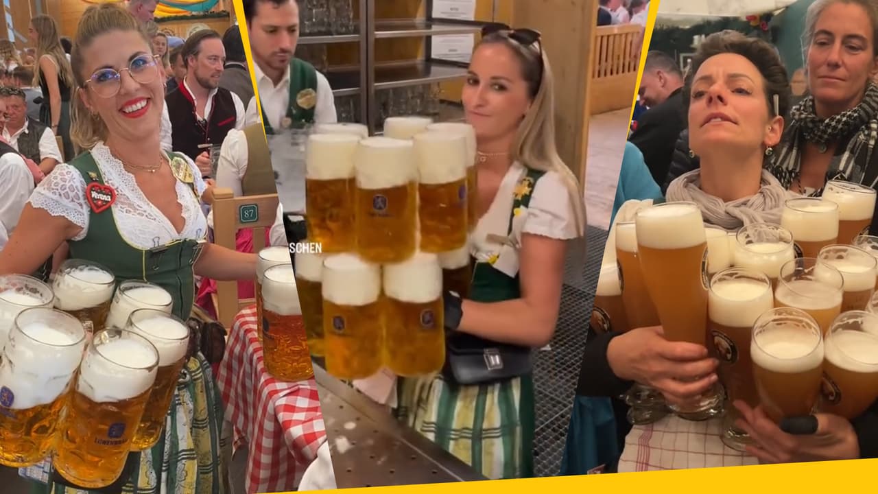 Estas meseras te sorprenderán con su fuerza: ¡pueden cargar hasta 30 kilos en tarros de cerveza!