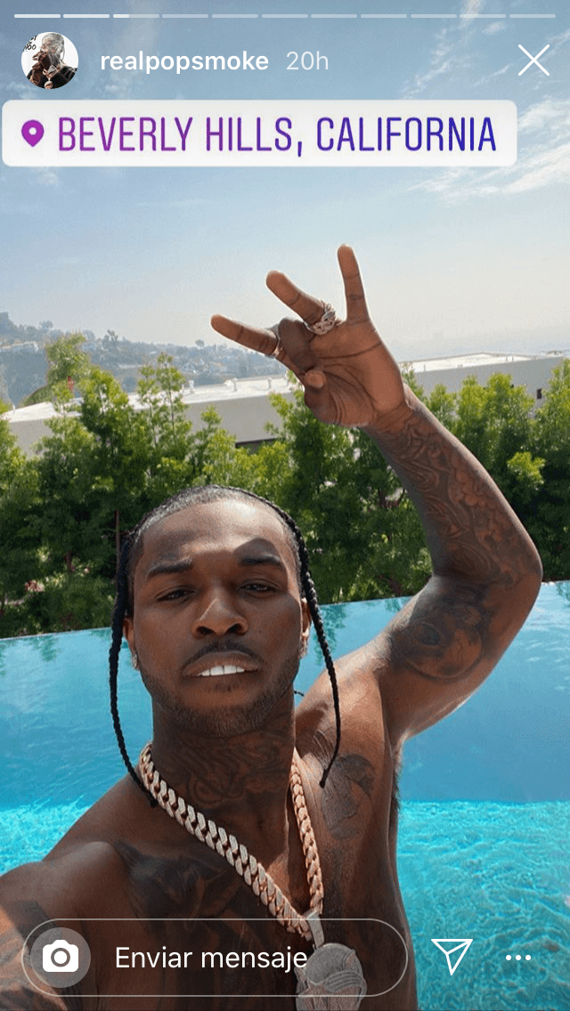 En las 
<b><a href="https://www.instagram.com/realpopsmoke/" target="_blank">historias de Instagram</a></b> del rapero existen algunas fotos de él (como esta) etiquetadas desde Beverly Hills al mediodía del martes 18 de febrero. 
<br>