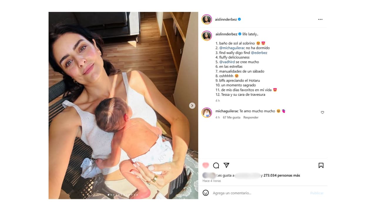 Aislinn Derbez cargando a su sobrino Thiago.