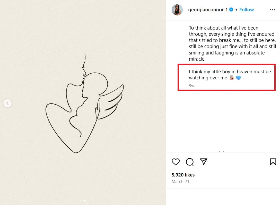 Georgia O’Connor afirmó que consideraba que su bebé "en el cielo" estaba cuidándola.