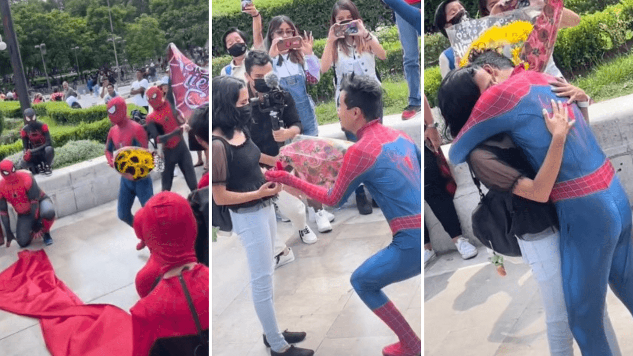  El más original: le pidió matrimonio al estilo de Spider-Man fuera del Palacio de Bellas Artes