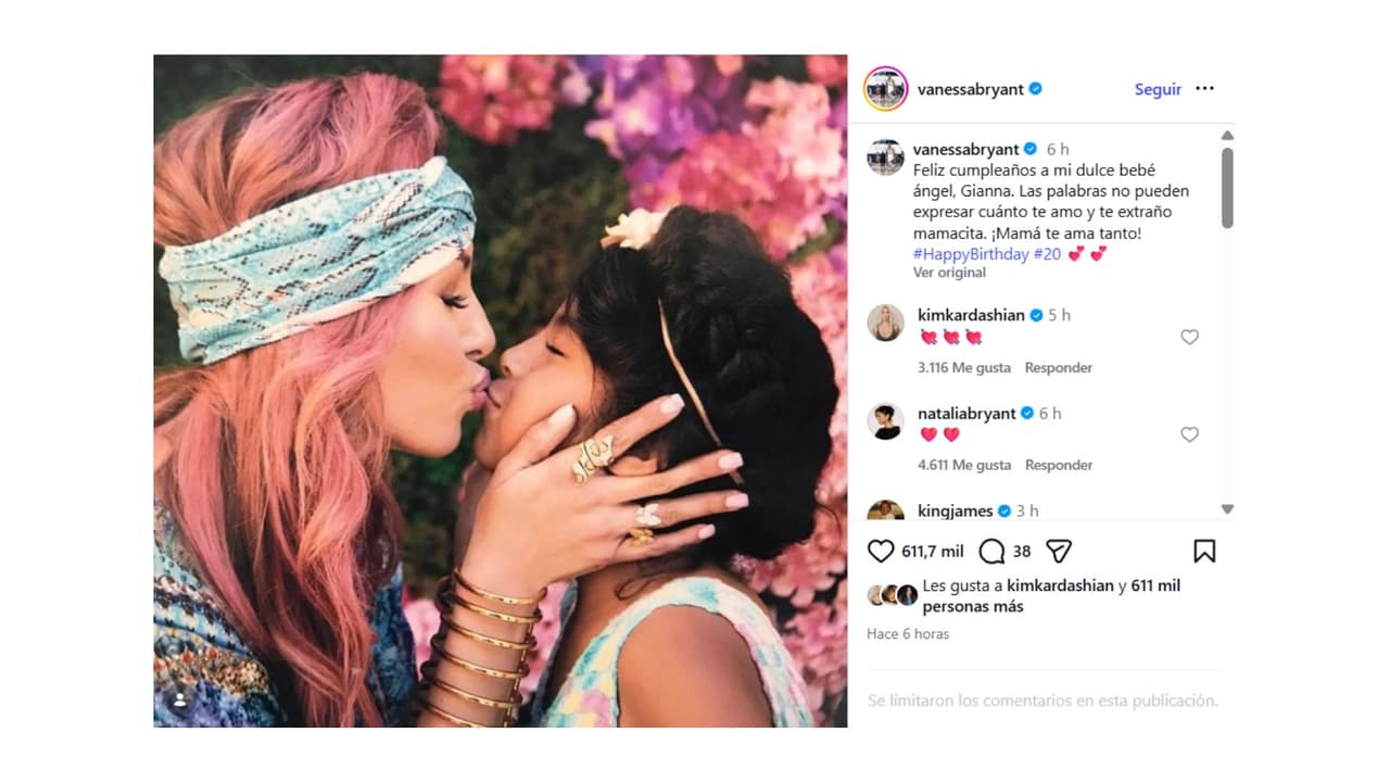 Así recordó Vanessa Bryant su fallecida hija en el que hubiera sido su vigésimo cumpleaños.
