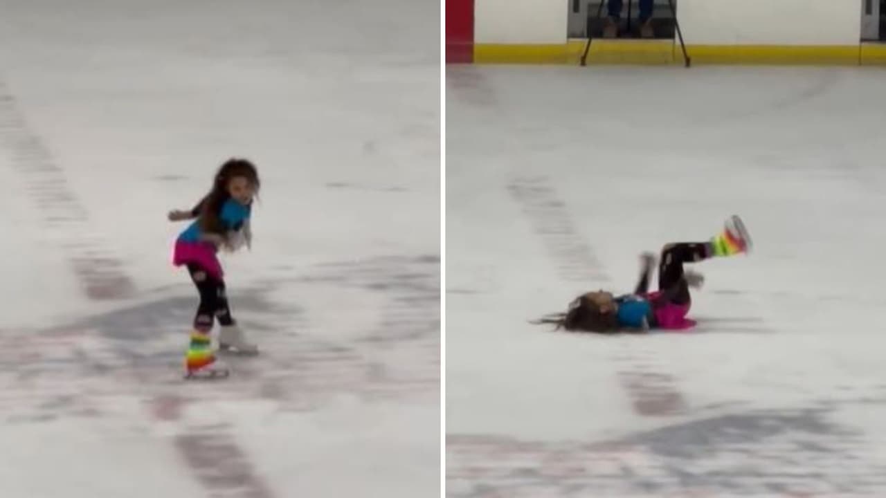 Niña hace rutina de patinaje sobre hilo al ritmo de Gloria Trevi.
<br>