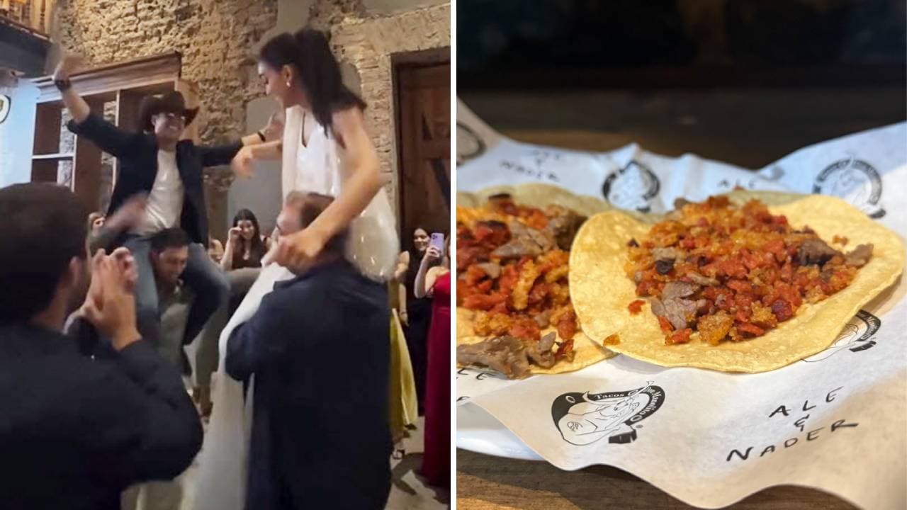 Alejandra y su hermano en un baile libanés; los invitados degustaron tacos.