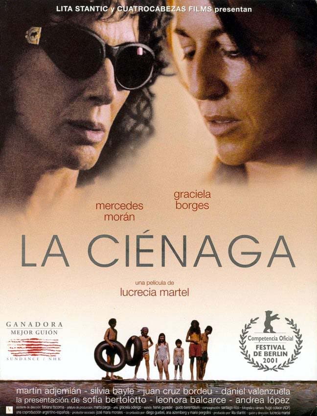 La ciénaga(2001), ArgentinaDirector: Lucrecia MartelReparto: Mercedes Morán, Graciela Borges, Martín AdjemiánDos familias al borde del precipicio, con tensiones sin resolver y conflictos generacionales. Ocultan los problemas tras el alcohol, la falta de comunicación y la discriminación hacia sus empleados del hogar nativos. Una historia de conflictos personales y debilidades del carácter humano.