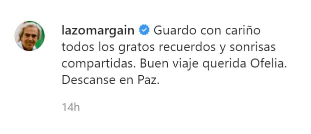 "Fiel cómplice de sus nietas e hijos Víctor Manuel y Edith, de quien fuera eterna compañera y con quien seguramente ya se encuentra reunida en la paz de Dios", agregó. 
<br>