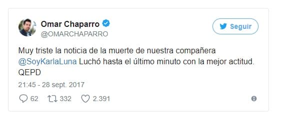 Omar Chaparro reconoció la garra y buena actitud que siempre mostró Luna durante su enfermedad.