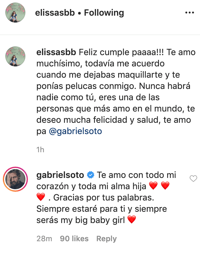 Gabriel le contestó a su hija con un tierno mensaje donde
<b> le reiteró su amor y apoyo incondicional</b>.
<br>