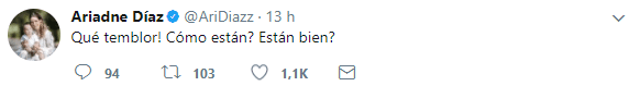 Esta fue la primera reacción que tuvo Ariadne Díaz ante el temblor suscitado en México.