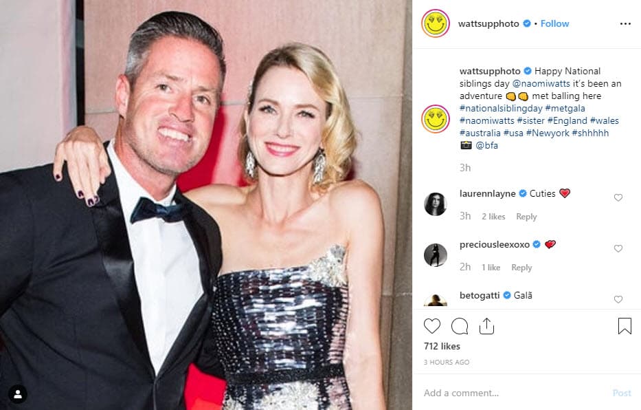 Por su parte, él le contestó el detalle con esta publicación: "Feliz Día Nacional de los Hermanos Naomi Watts, ha sido una aventura".