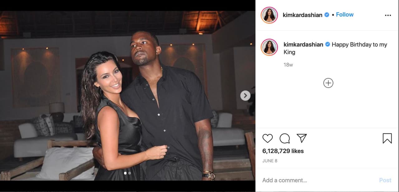 El posteo de este 8 de junio se suma a la felicitación del año pasado, en la que Kardashian llamó "mi rey" a Kanye.