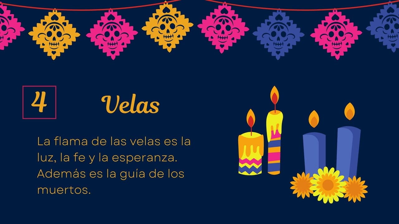 El número de velas depende de las ánimas que se quieran recibir. En algunos casos se ponen de color morado a modo de duelo o formando una cruz con cuatro velas para que el alma que regresa a casa pueda orientarse con los puntos cardinales.
