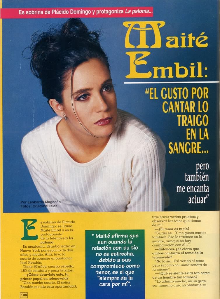 La carrera de
<b>Maité Embil </b>se vio opacada por la muerte de
<b>Gerardo Hemmer</b>, quien en el primer protagónico de ambos, el actor murió, por lo que la telenovela quedó cancelada y la historia nunca concluyó.