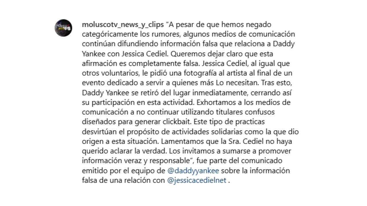 El comunicado que Daddy Yankee difundió a través de su equipo de management.