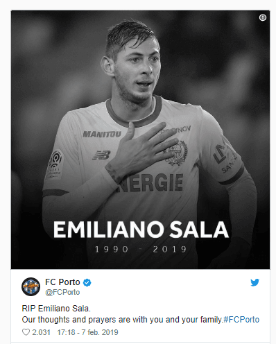 A través de la cuenta oficial del Porto, el mensaje iba en el mismo tenor.