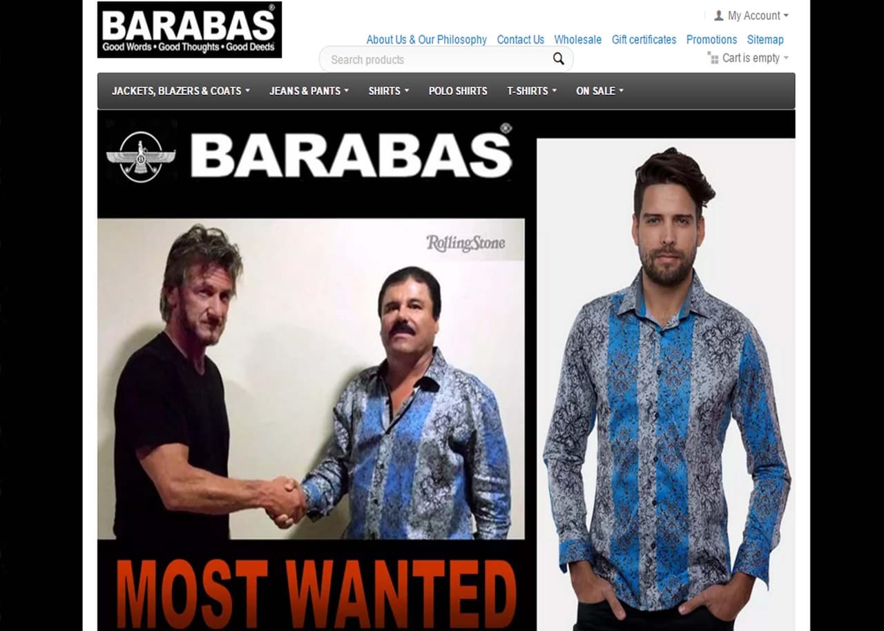 La imagen de "El Chapo" dándole la mano al actor Sean Penn fue incluso subida al sitio oficial de la empresa Barabas, productora de la camisa.