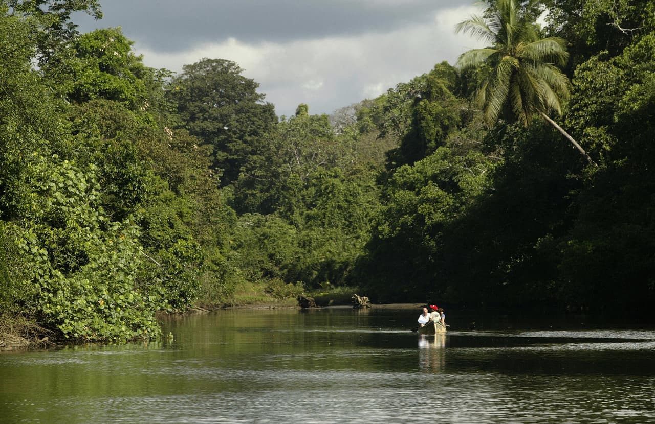 Un grupo de turistas en el río Sirena de Costa Rica.